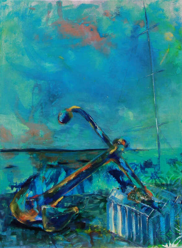Anchor at Port original oil abstract painting by Cory Acorn