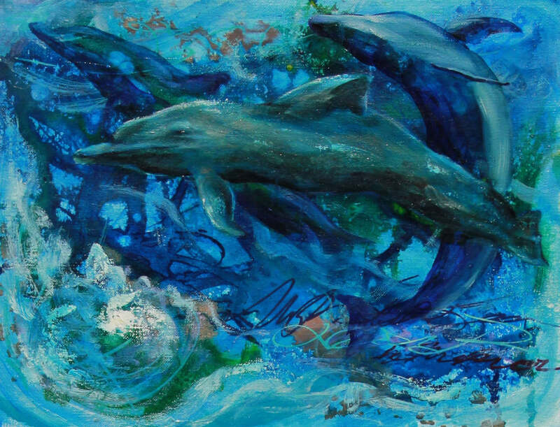 Dolphin Play Original Oil Painting by Cory Acorn.