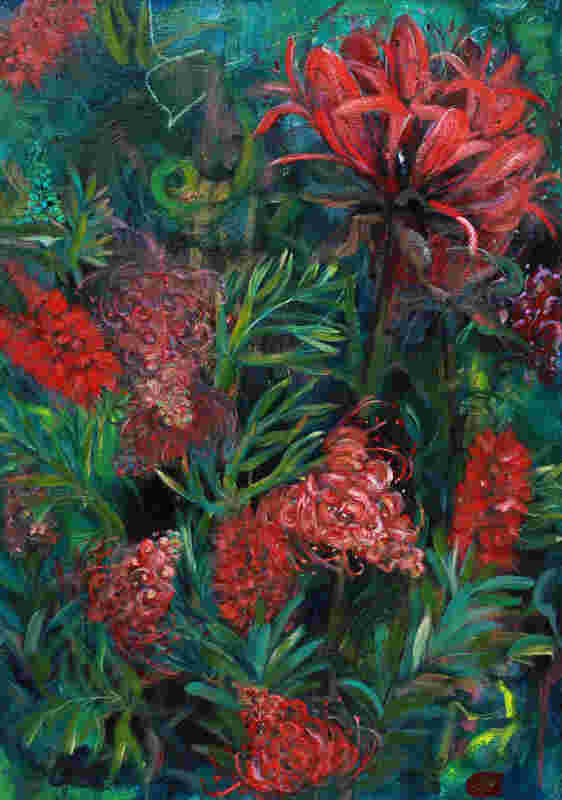 Floral Trio in Red oil painting by Cory Acorn